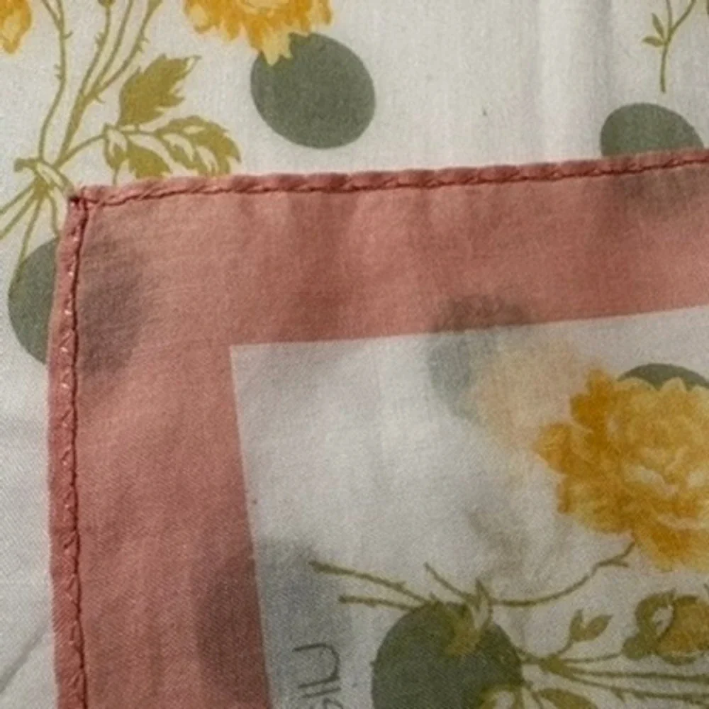 Vtg CALVIN KLEIN Scarf Handkerchief Floral Polka Dot Pink White Yellow 18